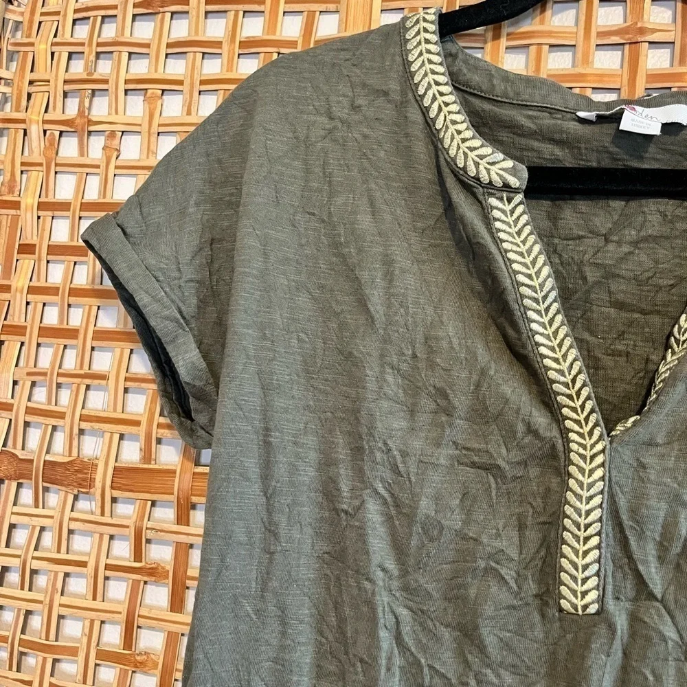 Boden Army Olive Green Gold Dora Embroidered Tie Waist Jersey Dress Size 2R